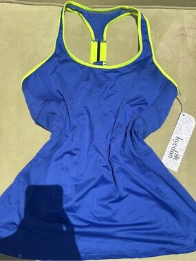 Women’s Blue Workout Top with Lime Trim NWT